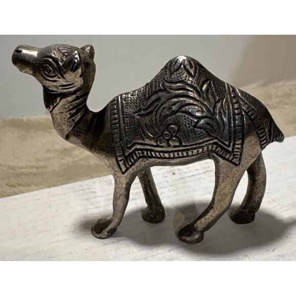 Decorative Silver Tone Brass Camel Figurine With Intricate Design 3.5" X 3" - Picture 7 of 7